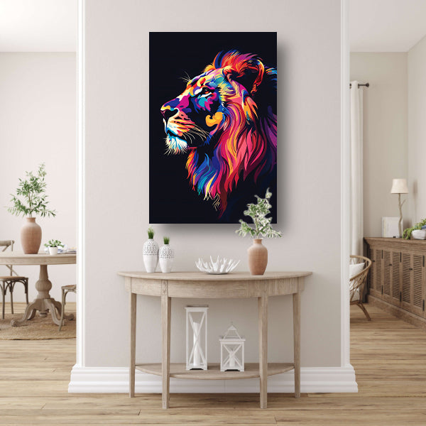 Kleurrijk digitale kunstprint van een leeuw canvas