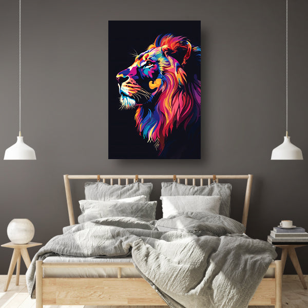 Kleurrijk digitale kunstprint van een leeuw canvas