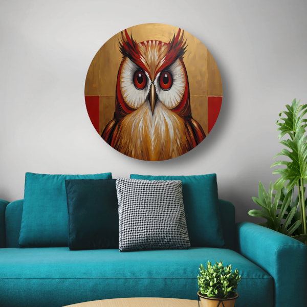 Majestueuze Uil in Moderne Kunst op Goud aluminium muurcirkel