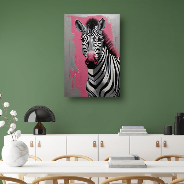 Zebra met Roze Splash in Moderne Stijl canvas
