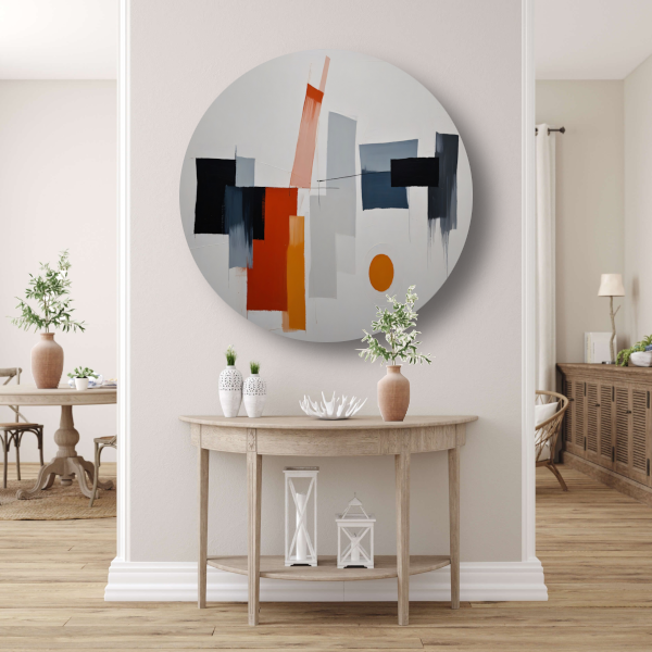 Abstracte vormen en kleuren in balans forex muurcirkel