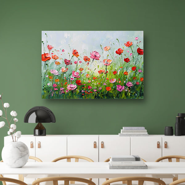 Wilde bloemen in zomerse weide schilderij poster