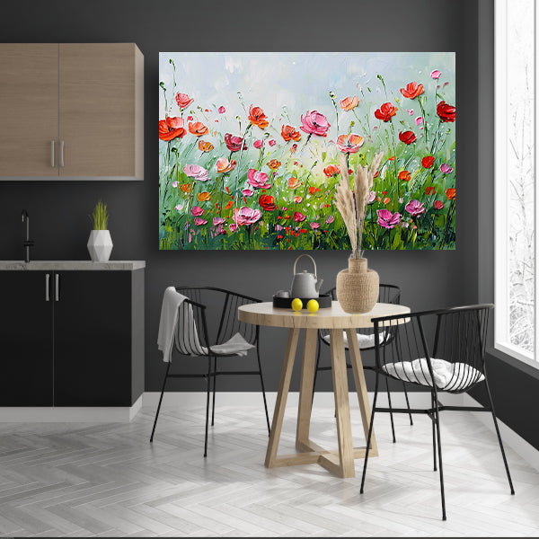 Wilde bloemen in zomerse weide schilderij poster