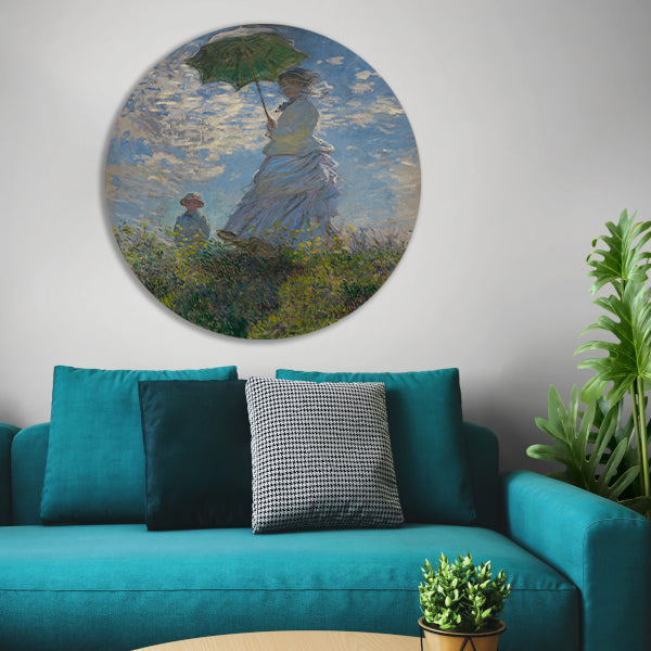 Vrouw met een parasol - Claude Monet aluminium muurcirkel