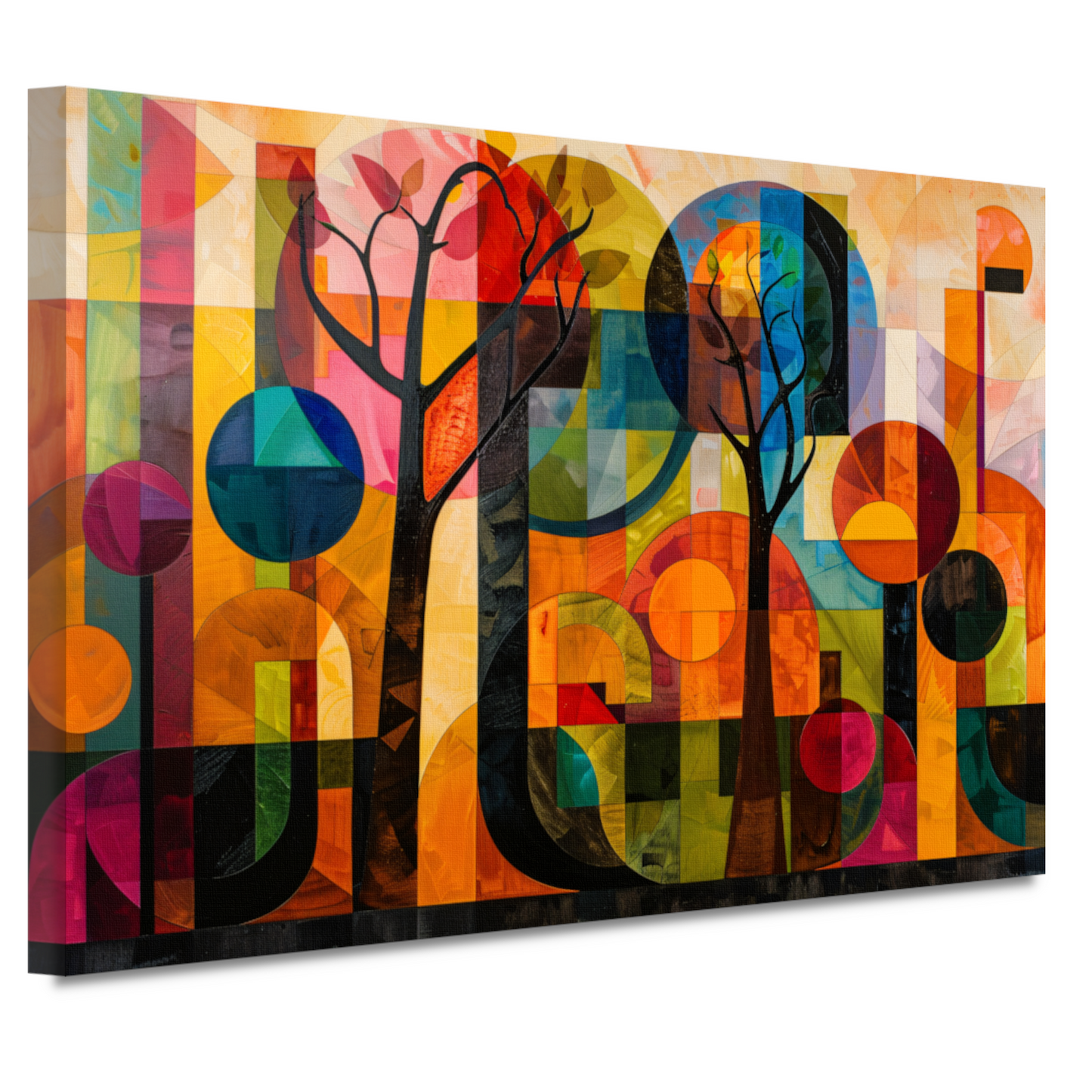 Kleurrijke Abstracte Bomen in Stedelijke Omgeving canvas