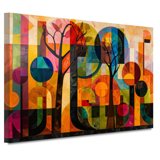 Kleurrijke Abstracte Bomen in Stedelijke Omgeving canvas