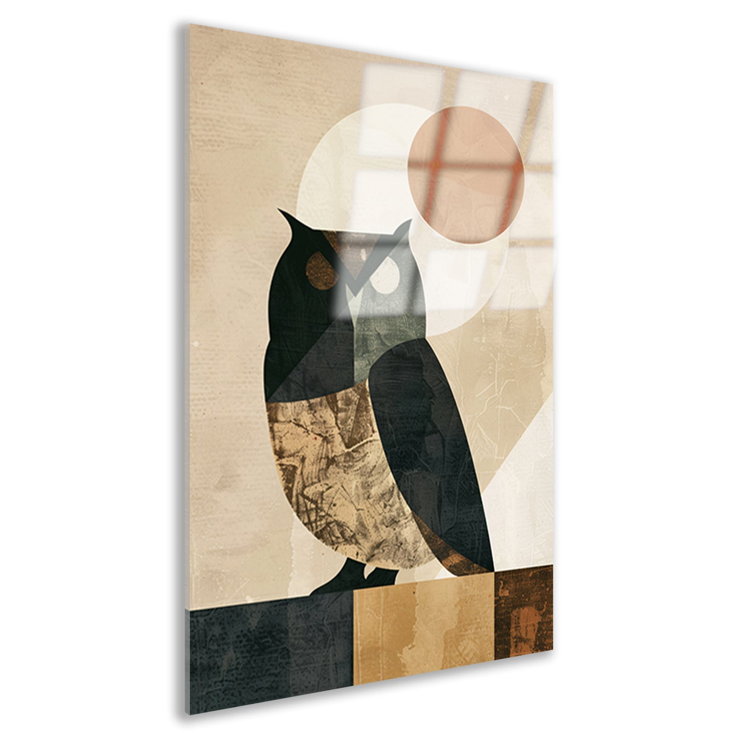 Abstracte Uil met Geometrische Vormen en Neutrale Tinten acrylglas