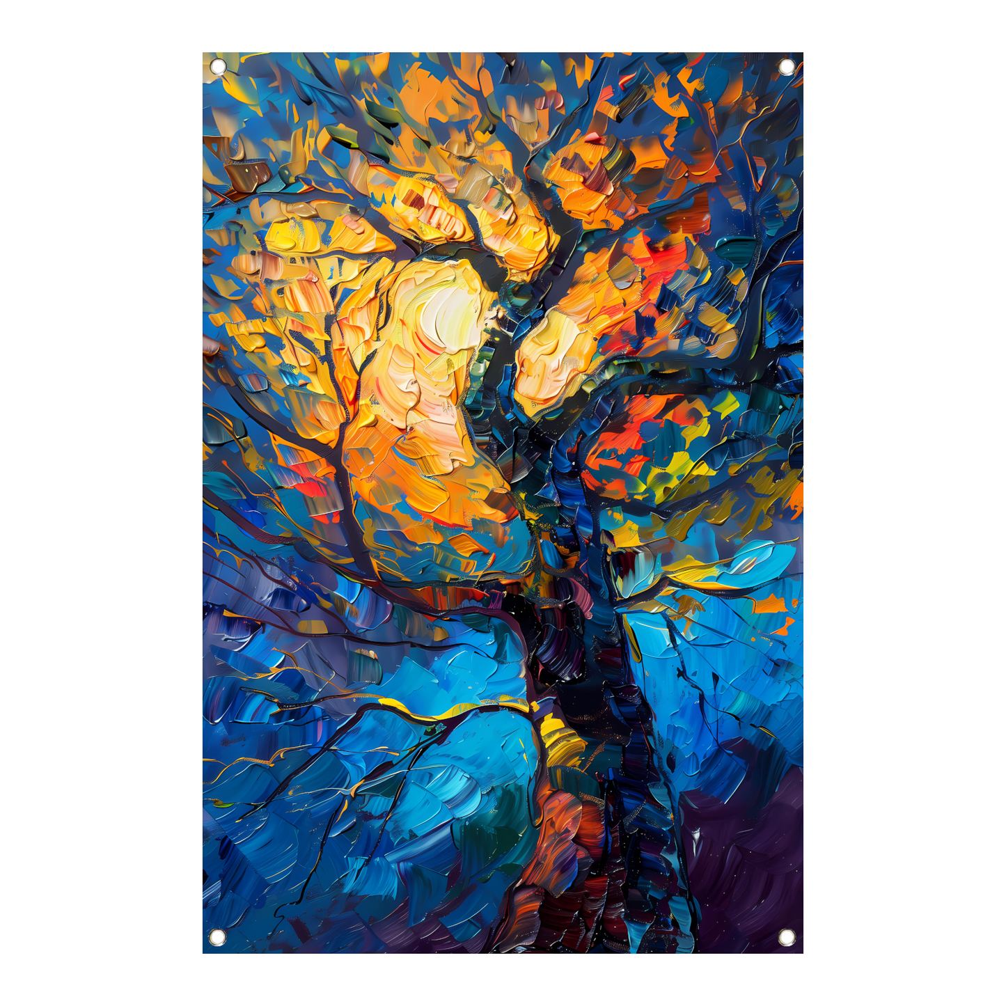 Dynamisch kleurrijk olieverfschilderij van een boom tuinposter