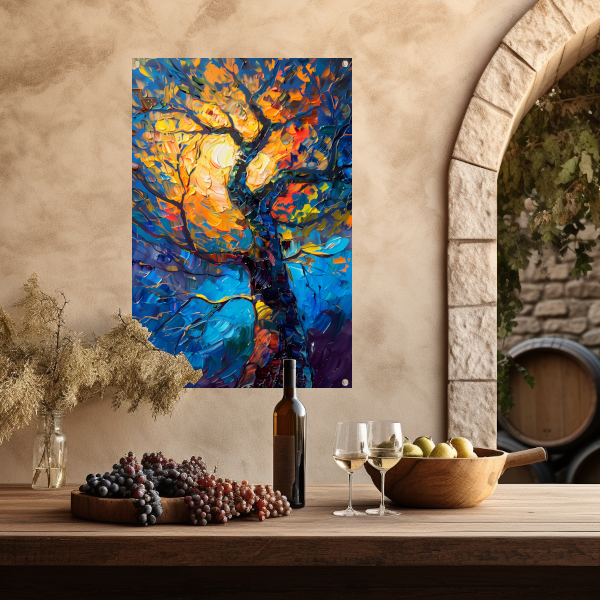 Dynamisch kleurrijk olieverfschilderij van een boom tuinposter
