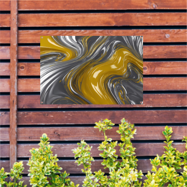 Zilveren en gele abstracte dynamiek tuinposter