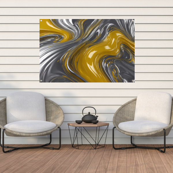 Zilveren en gele abstracte dynamiek tuinposter