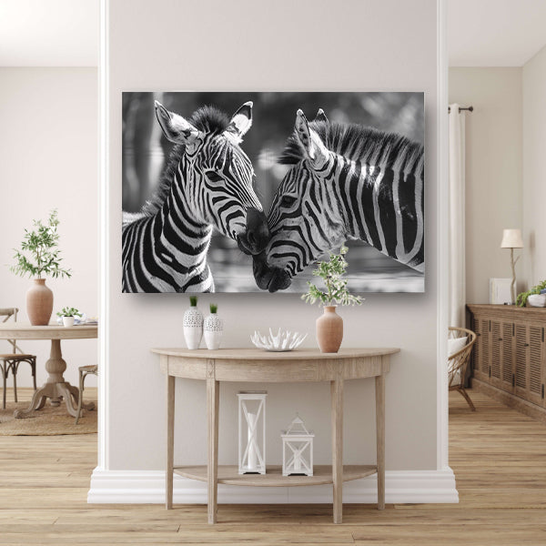 Intiem moment tussen twee zebras canvas