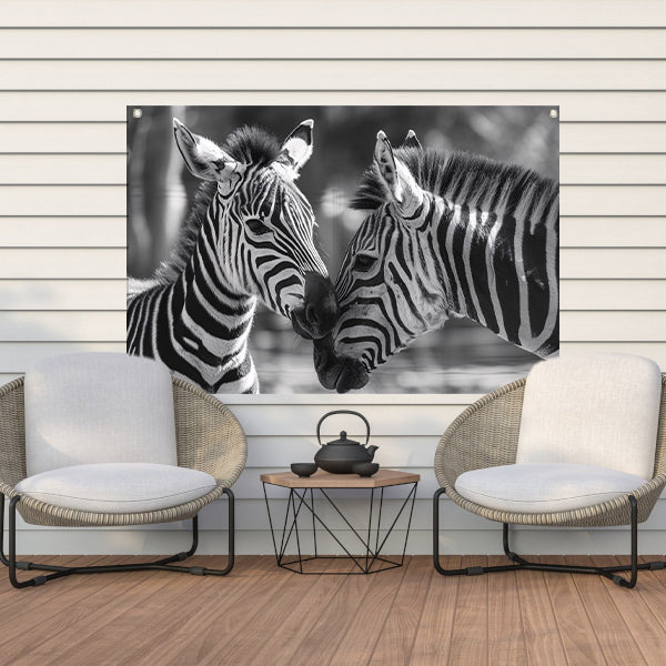 Intiem moment tussen twee zebras tuinposter