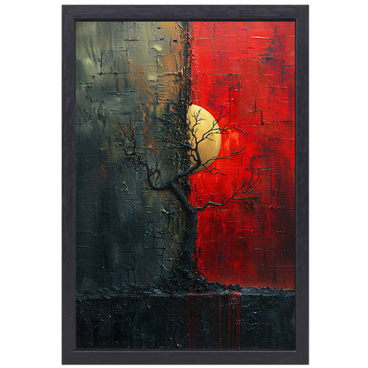 Abstract Boom tussen Dag en Nacht canvas met baklijst