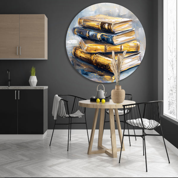 Abstracte boekenstapel in goud en blauw forex muurcirkel