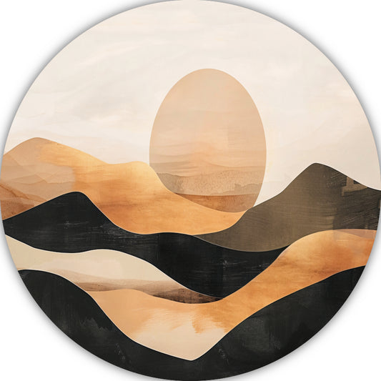 Zonsondergang Heuvels Abstract Monochroom aluminium muurcirkel