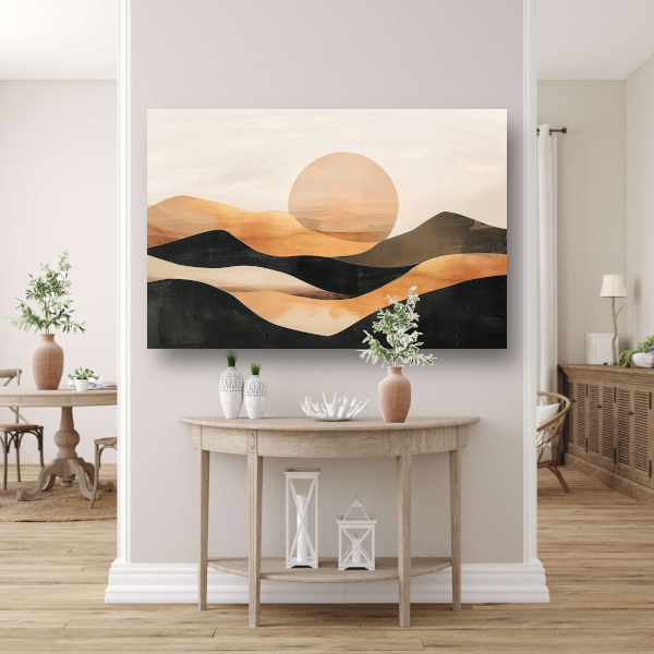 Zonsondergang Heuvels Abstract Monochroom canvas