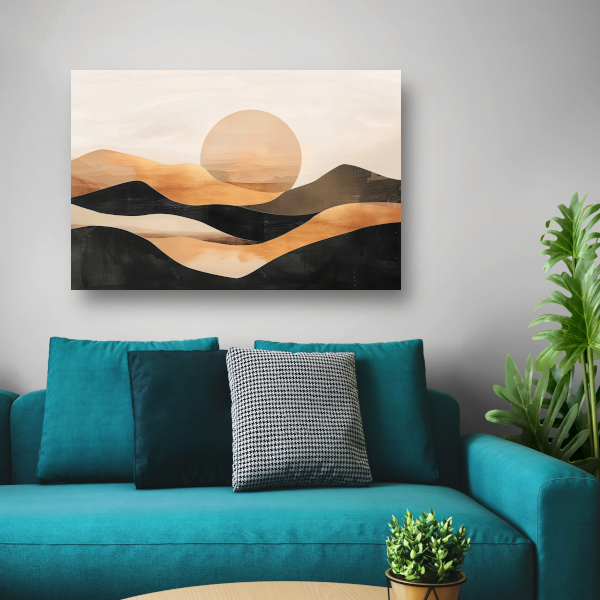 Zonsondergang Heuvels Abstract Monochroom canvas