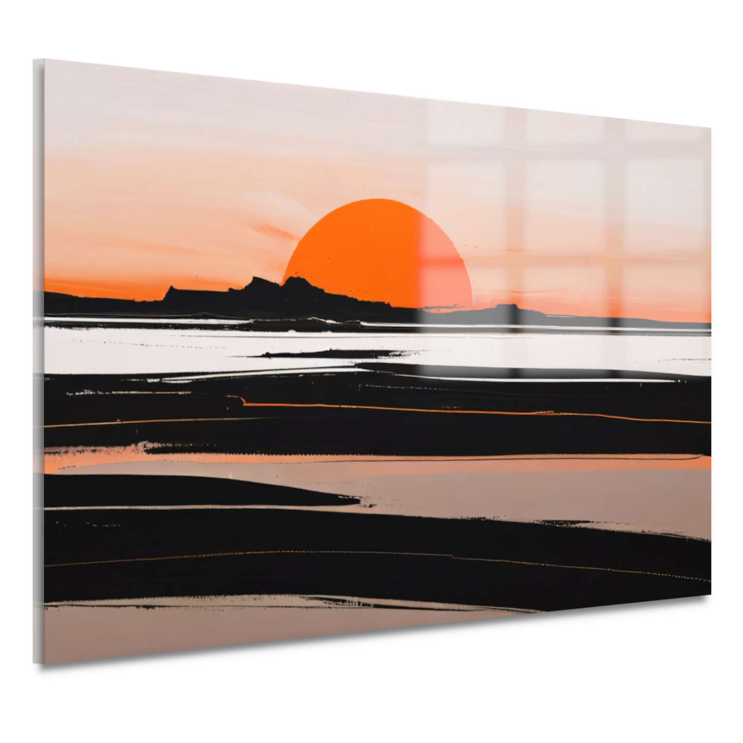 Zonsondergang en Silhouetten in Oranje en Zwart acrylglas