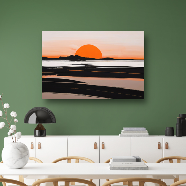 Zonsondergang en Silhouetten in Oranje en Zwart poster