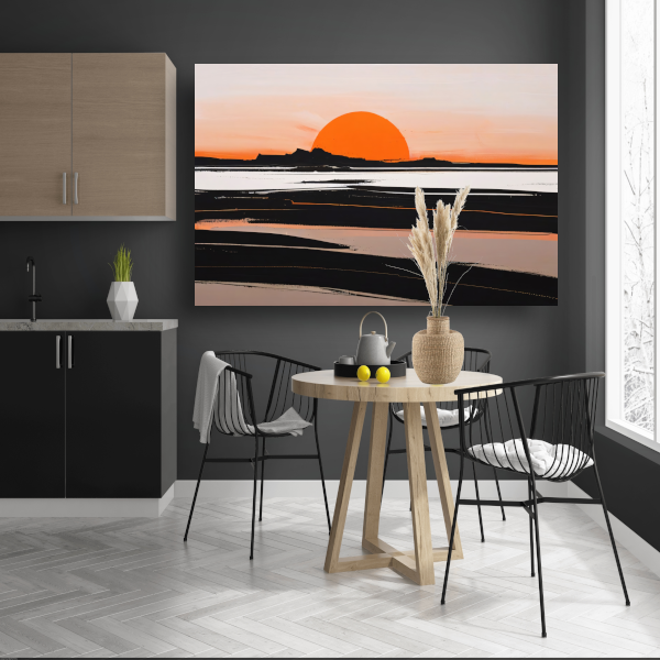 Zonsondergang en Silhouetten in Oranje en Zwart poster