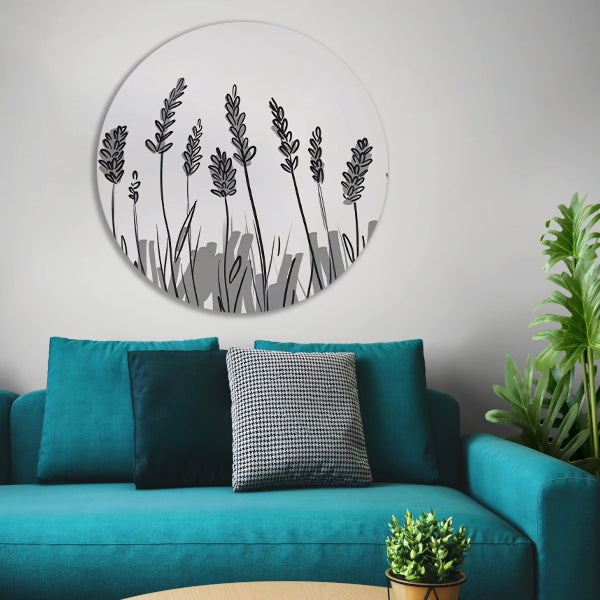 Minimalistische zwart-wit lavendel tekening aluminium muurcirkel