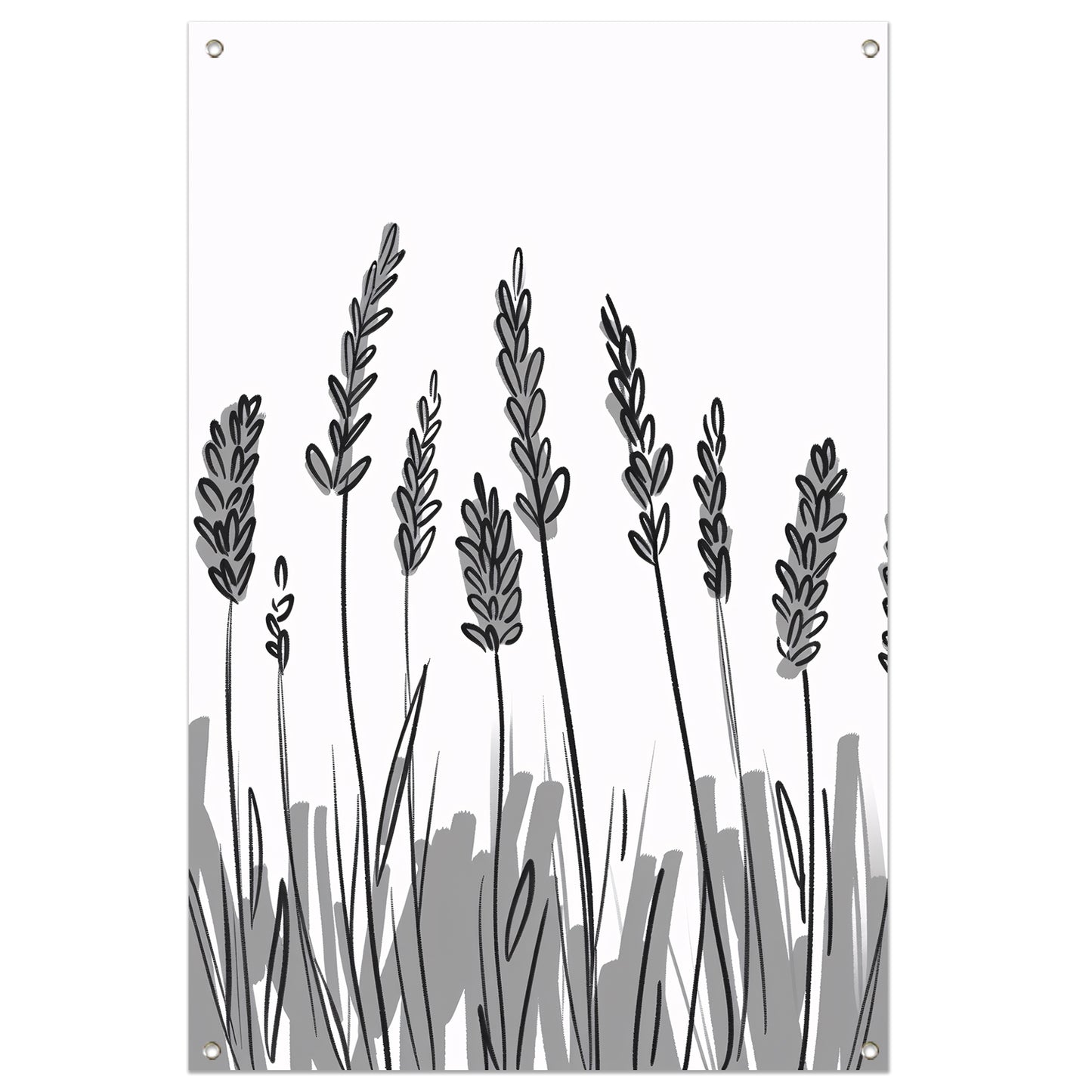Minimalistische zwart-wit lavendel tekening tuinposter