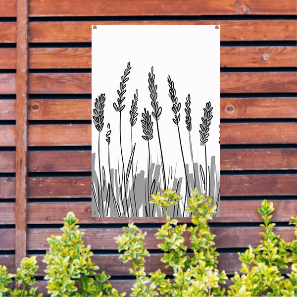Minimalistische zwart-wit lavendel tekening tuinposter
