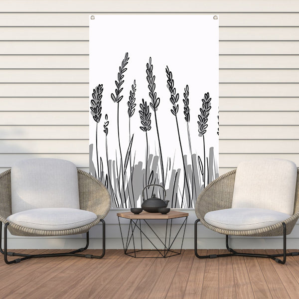 Minimalistische zwart-wit lavendel tekening tuinposter