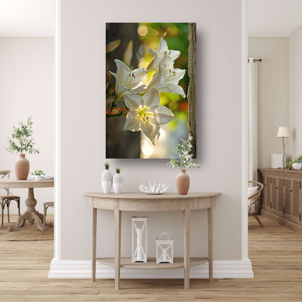 Witte lelies in de zomerzon acrylglas