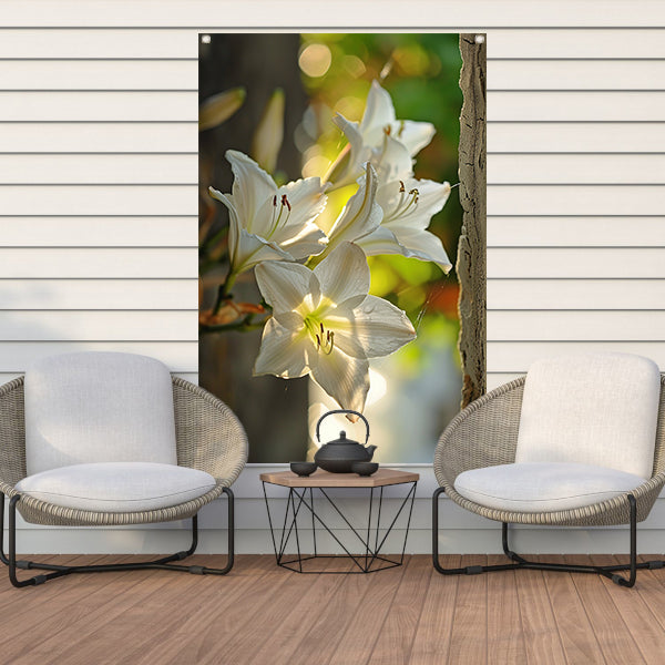 Witte lelies in de zomerzon tuinposter