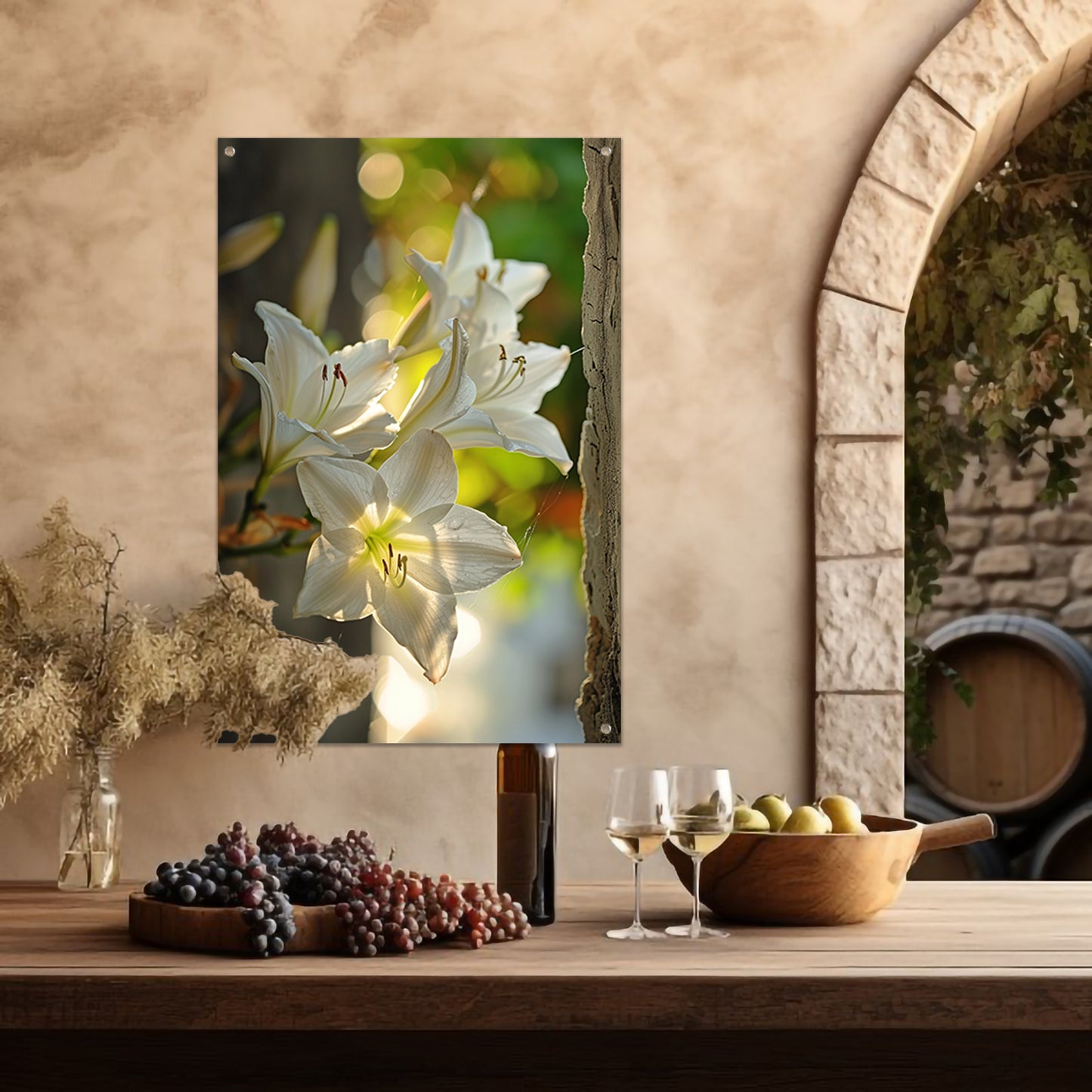 Witte lelies in de zomerzon tuinposter
