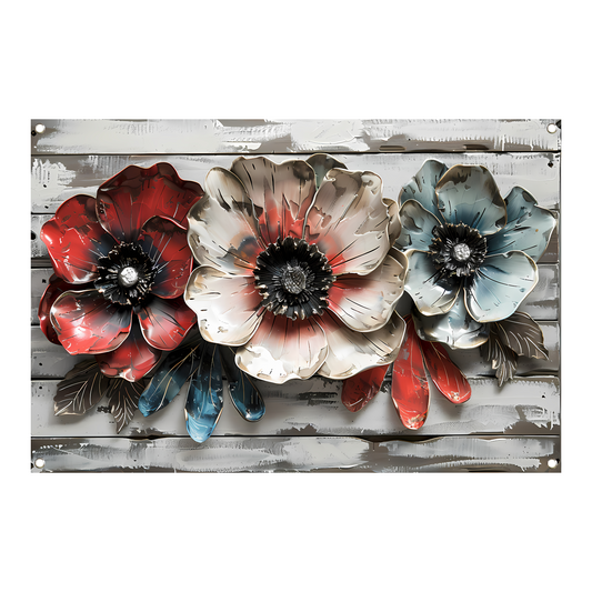 Abstracte bloemen in rood, wit en blauw tuinposter