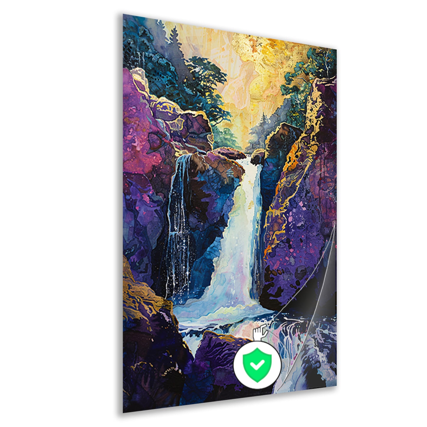 Kleurrijke Waterval in Surrealistisch Boslandschap poster