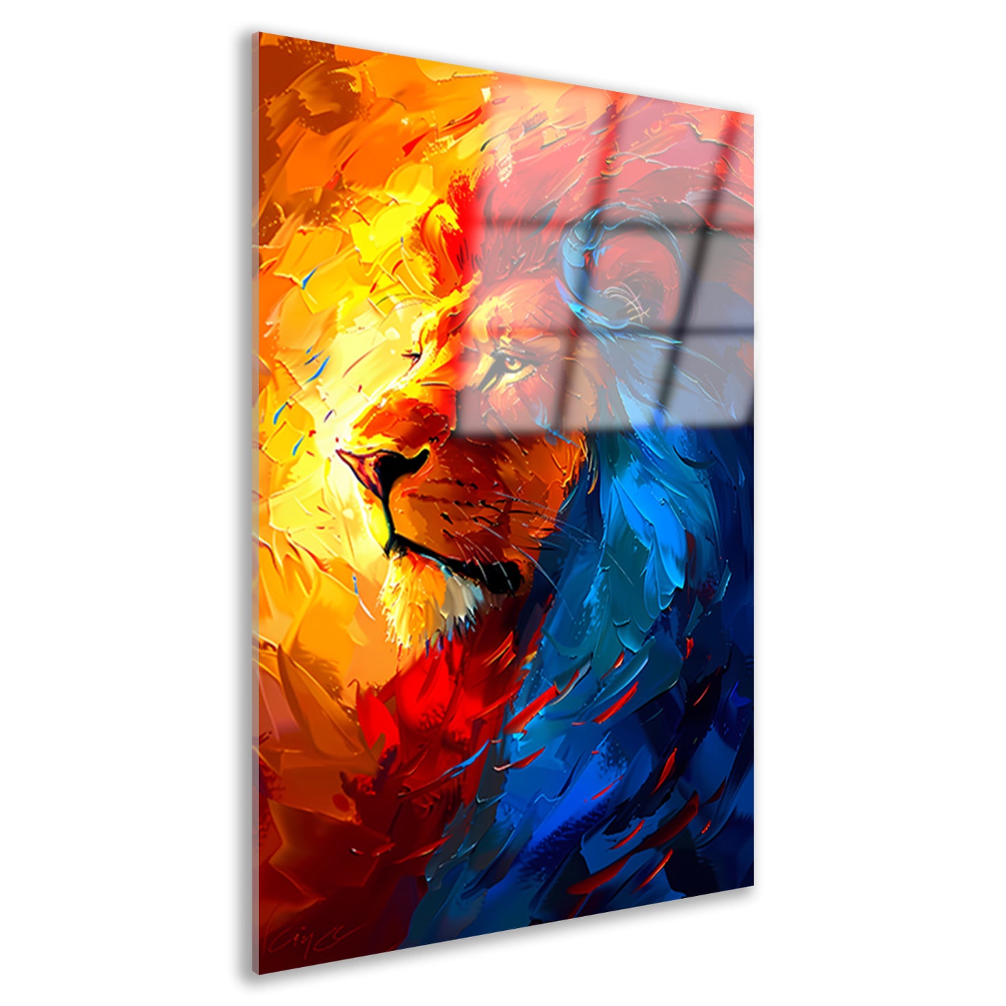 Kleurrijk abstract schilderij van een leeuw acrylglas
