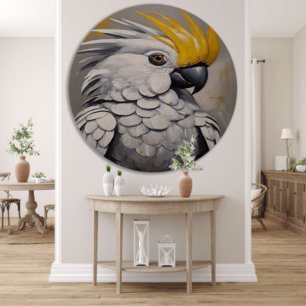 Majestueuze Kaketoepapegaai in Olieverf aluminium muurcirkel