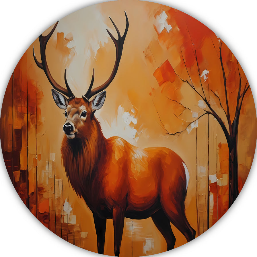 Impressionistisch Hert in Warme Herfsttinten aluminium muurcirkel