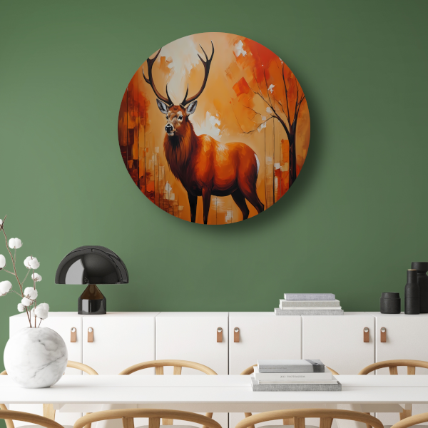 Impressionistisch Hert in Warme Herfsttinten aluminium muurcirkel