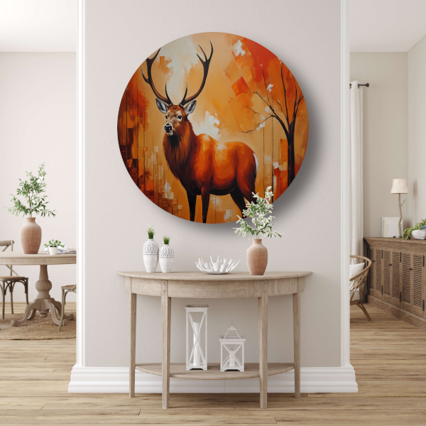 Impressionistisch Hert in Warme Herfsttinten aluminium muurcirkel