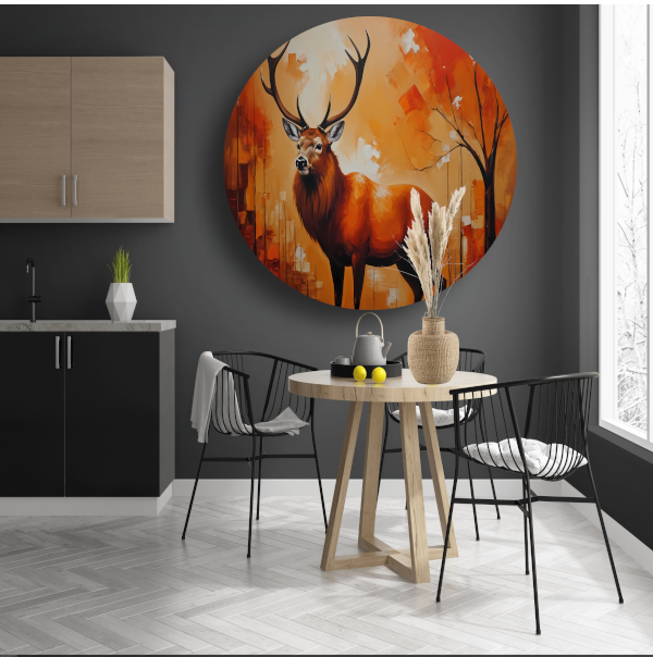 Impressionistisch Hert in Warme Herfsttinten aluminium muurcirkel