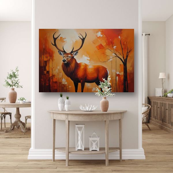 Impressionistisch Hert in Warme Herfsttinten canvas met baklijst