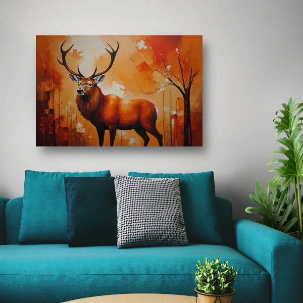Impressionistisch Hert in Warme Herfsttinten canvas met baklijst
