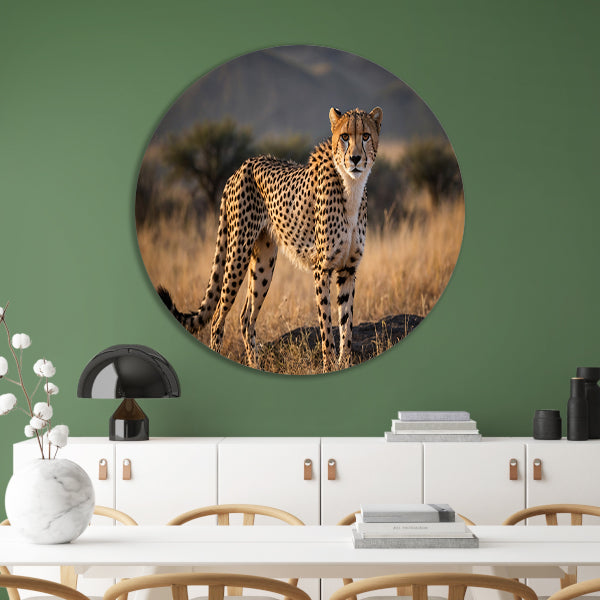 Prachtige cheeta in zijn natuurlijke omgeving aluminium muurcirkel