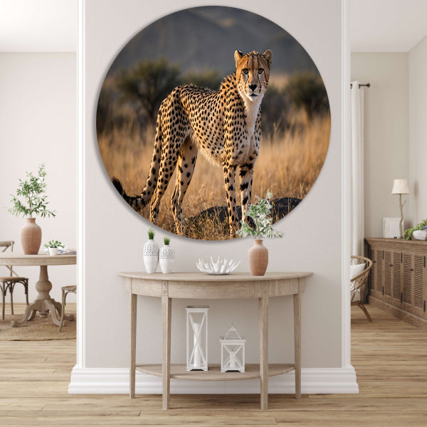 Prachtige cheeta in zijn natuurlijke omgeving aluminium muurcirkel