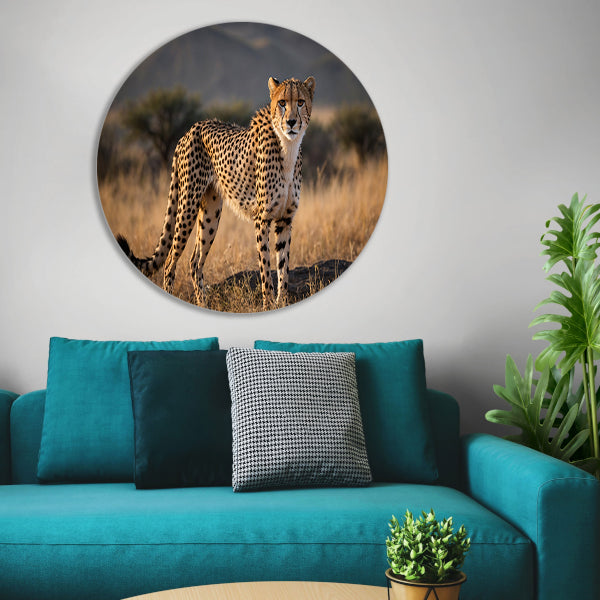 Prachtige cheeta in zijn natuurlijke omgeving aluminium muurcirkel