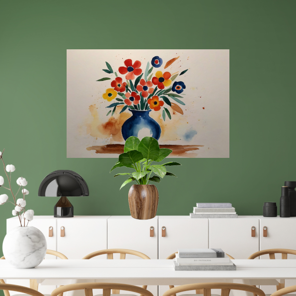 Kleurrijke aquarel van bloemen in vaas canvas
