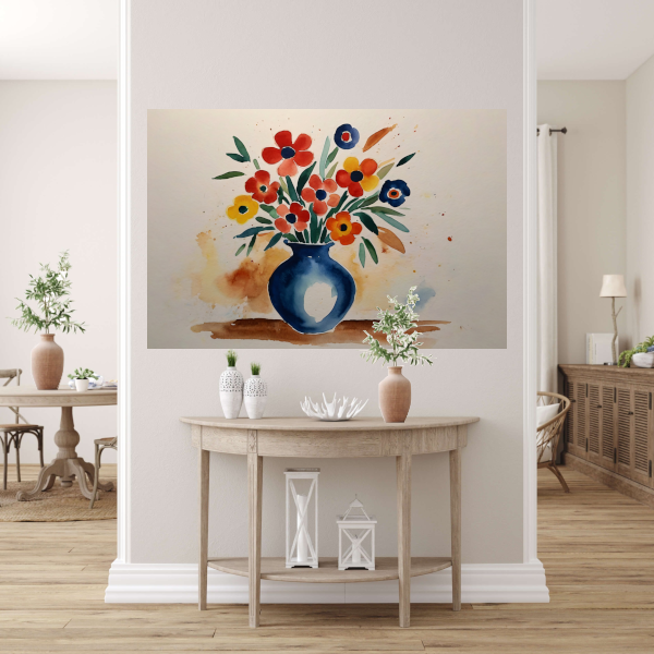 Kleurrijke aquarel van bloemen in vaas canvas