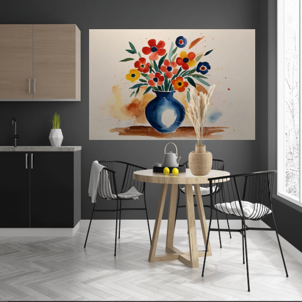 Kleurrijke aquarel van bloemen in vaas canvas