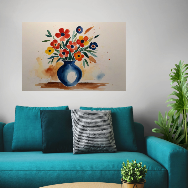 Kleurrijke aquarel van bloemen in vaas canvas