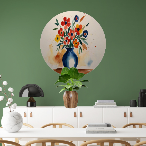 Kleurrijke aquarel van bloemen in vaas aluminium muurcirkel